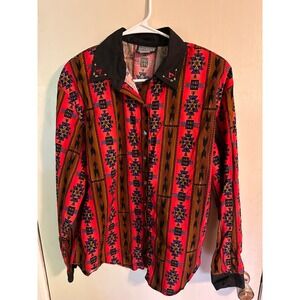 Western Shirt VINTAGE Roughrider by Circle T‎ Aztec Print Long Sleeve Woman's XL